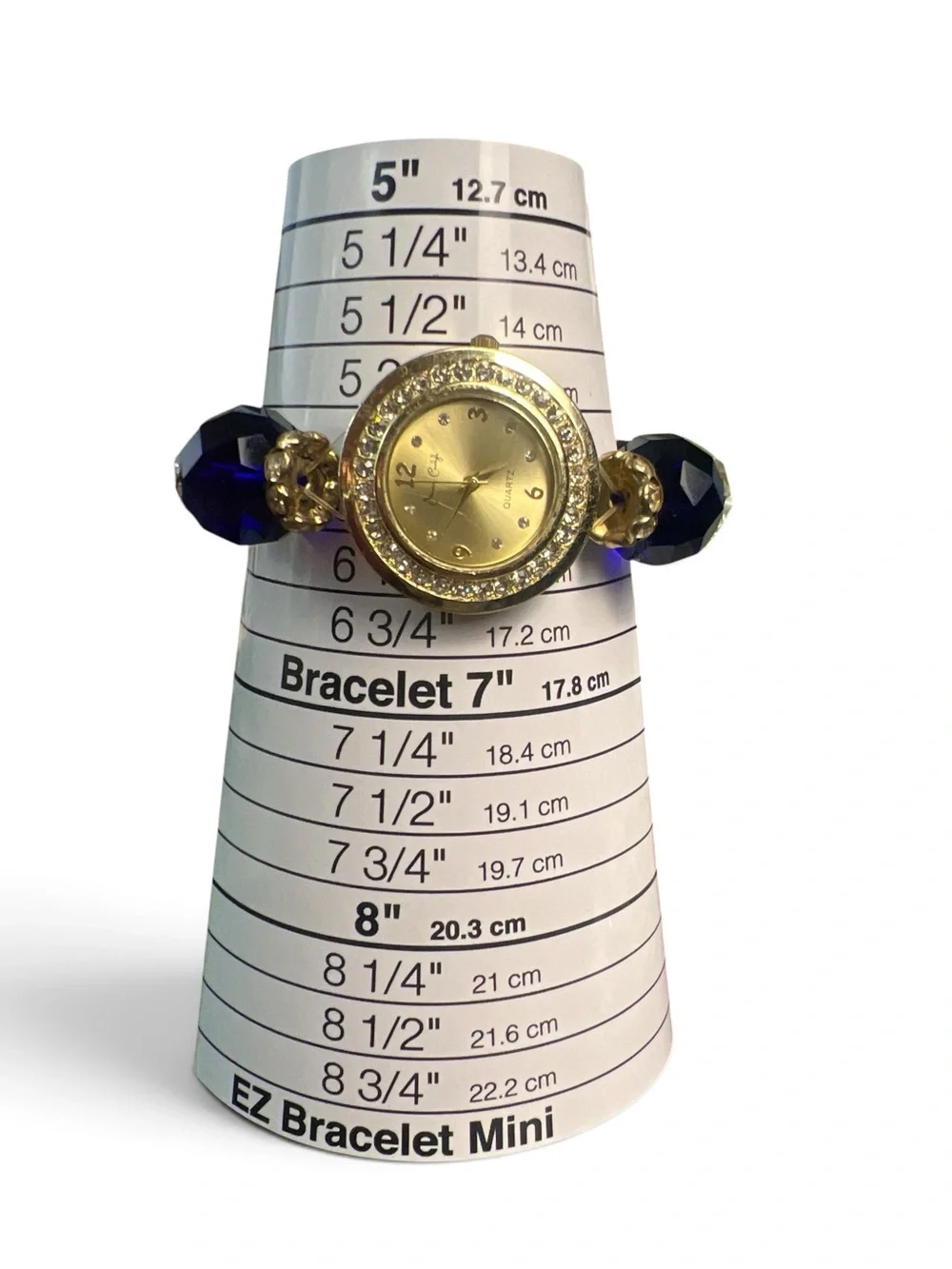 Jessica Carlyle 9196 Blue Crystal Stretch Bracelet Watch Gold Tone Rhinestone